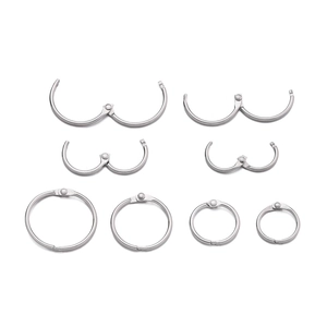 Detailed view of silver metal loose-leaf binder rings in open and closed states