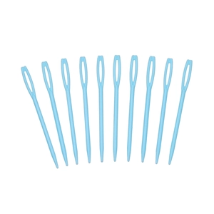 Set of 10 light blue large-eye plastic sewing needles for yarn knitting and DIY crafts