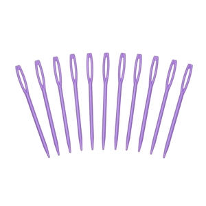 Set of twelve large-eye purple plastic sewing needles for DIY knitting and crafts
