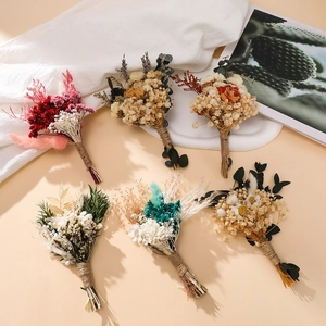 Set of 6 mini dried flower bouquets with baby's breath and eucalyptus for DIY crafts