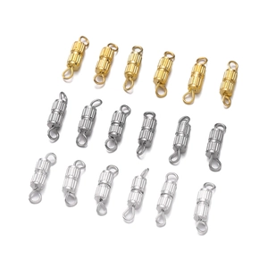 Macro view of gold and silver copper screw clasps for DIY necklace and bracelet jewelry making