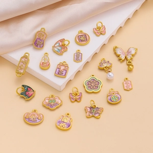 Exquisite pink and purple enamel butterfly and lotus charms for DIY jewelry making