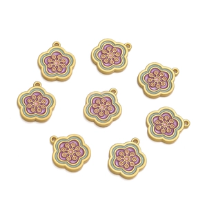 Set of 8 plum blossom alloy pendants with pink and purple enamel for DIY jewelry crafts