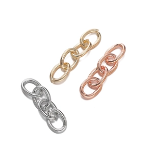 Detail of four-link chain extenders in gold, silver, and rose gold for DIY keychains