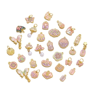 Enamel butterfly and lotus charms in pink and purple for DIY jewelry making
