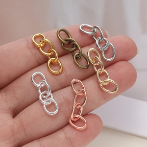 DIY metal chain connectors in gold, silver, rose gold, and bronze for keychains