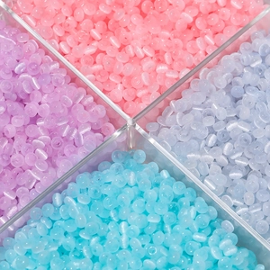Pastel cat eye glass beads for DIY jewelry making in pink, purple, and blue colors