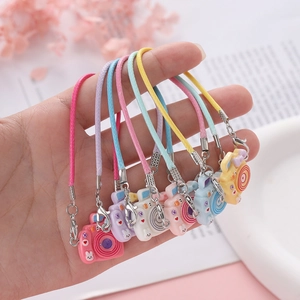Colorful 2mm wax cord camera pendants with alloy lobster clasps for DIY accessories