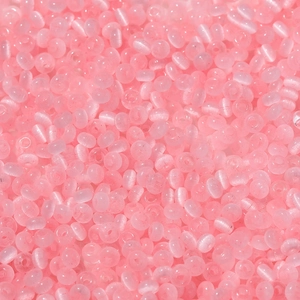 Macro view of 2x4mm translucent pink cat eye glass beads for DIY jewelry making
