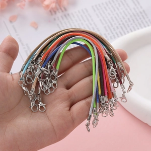 Colorful 2mm wax cord lanyards with silver lobster clasps for DIY jewelry making