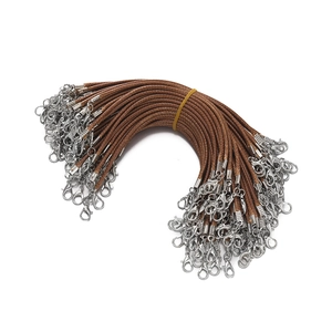Bulk brown 2mm waxed cord with silver lobster clasps for DIY jewelry making and crafts