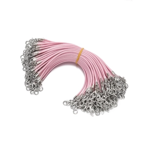 Detailed view of pink woven cord lanyards with silver lobster clasps for DIY jewelry