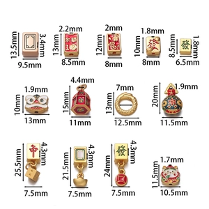 Chinese style red gold enamel mahjong and lucky charm pendants for DIY jewelry making