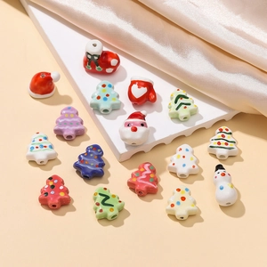 Cuentas de Navidad de Cerámica Pintadas a Mano Papá Noel Muñeco de Nieve Árbol de Navidad Cuentas Sueltas para Joyería DIY