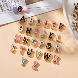 Colorful 26 alphabet alloy beads with gold plating for DIY jewelry and necklaces