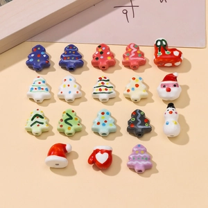 Cuentas navideñas de cerámica pintadas a mano con Papá Noel y muñeco de nieve para DIY