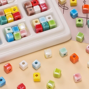 6.5mm colorful ceramic square spacer beads with glossy glazed surface for DIY jewelry making