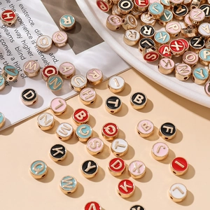 Cuentas De Alfabeto Redondas De Aleación De Esmalte Amuletos De Letras Mayúsculas Para Fabricación De Joyas DIY Pulsera Collar Pendiente Accesorio