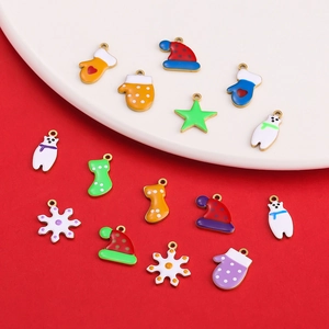 Detailed set of Christmas enamel charms including stars and stockings for DIY jewelry