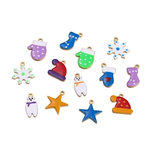 Colorful enamel Christmas charms collection with snowflake and Santa hat for DIY jewelry