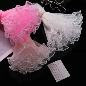 Wavy Pleated Gauze Ribbon With Artificial Pearl Gold Edge For Flower Bouquet Gift Wrapping DIY Sewing Craft Decorative Trim
