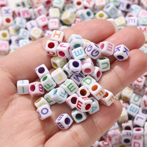 Square Acrylic Alphabet Beads White Colorful English Letter Large Hole Spacer Beads For DIY Jewelry Making Bracelet Necklace