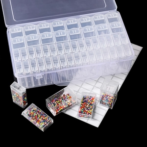 64-grid transparent plastic storage box with individual mini bottles and labels
