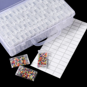 64-grid transparent storage box for beads with labels and a convenient carrying handle
