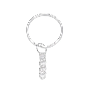 Close-up of polished silver metal split ring with a four-link chain for DIY keychains