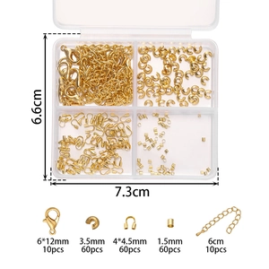 Kit de joyería DIY dorado con cierres de langosta y cadenas en caja de 4 compartimentos