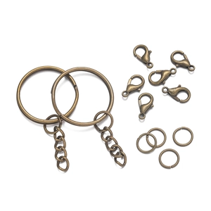 Detail of 25mm antique bronze metal key rings with lobster clasps and chain links