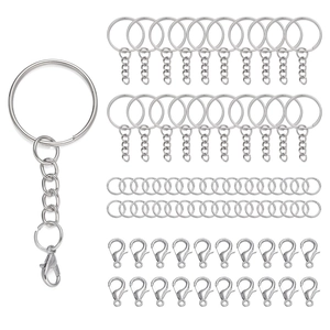 Silver metal key ring set with lobster clasp and chain for DIY jewelry making accessories