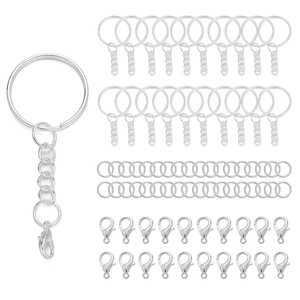 DIY silver metal keychain set with 25mm ring, lobster clasp, and link chain accessories