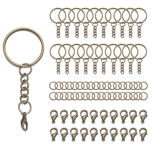 Detailed set of antique bronze DIY keychain rings with lobster clasps and link chains