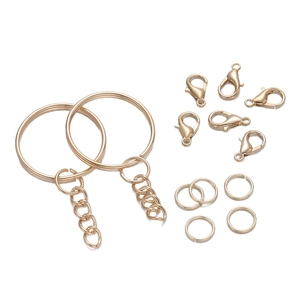 Golden 25mm metal key ring set with lobster clasps and chain for DIY jewelry making