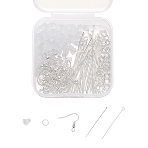 Kit de joyería DIY con ganchos, alfileres en T, alfileres de ojo y anillas en plata