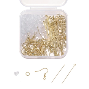 Kit de joyería DIY con ganchos para aretes de oro 18K y alfileres en caja transparente