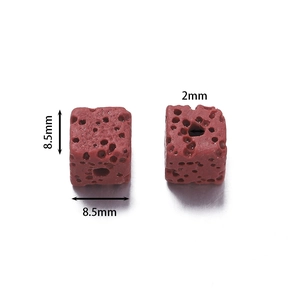 Detail of square 8.5mm reddish-brown volcanic stone beads with 2mm holes for DIY jewelry