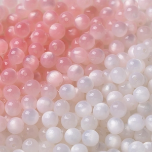 DIY Schmuckperlen in Rosa und Perlweiß mit Katzenaugeneffekt für Halsketten