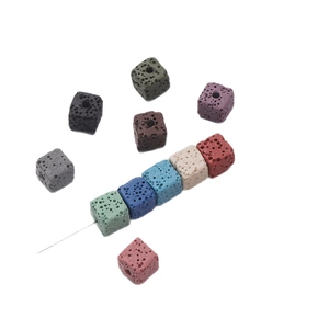 Lava stone cube beads with porous texture and central hole for DIY aromatherapy jewelry