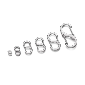 Detail view of 6 sizes of golden S-Biner hooks for DIY jewelry and keychain making