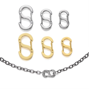 Golden and silver stainless steel figure-8 jewelry clasps in three sizes for DIY necklaces