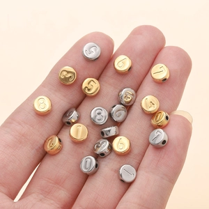 7mm vacuum-plated stainless steel number beads for DIY jewelry making in gold and silver