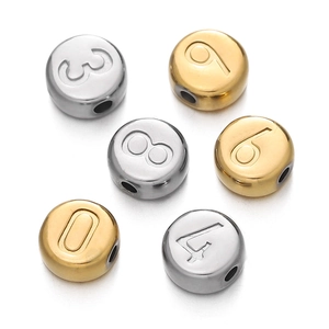 Macro shot of 7mm vacuum plated stainless steel number beads for DIY jewelry making