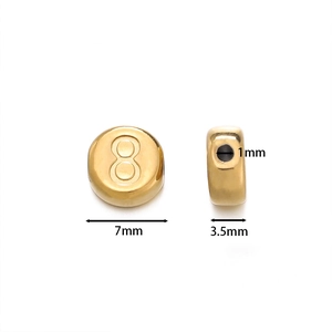 7mm gold stainless steel round bead with number 8 relief for DIY jewelry making