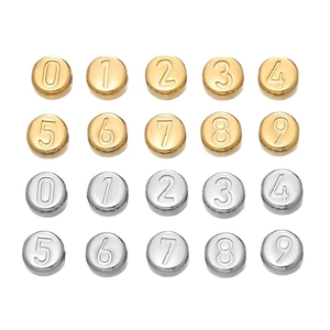 Polished gold and silver stainless steel round number beads for DIY jewelry making