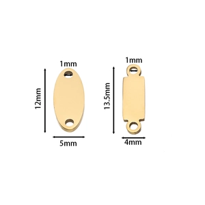 Golden stainless steel rectangle and oval engravable pendants with dimensions