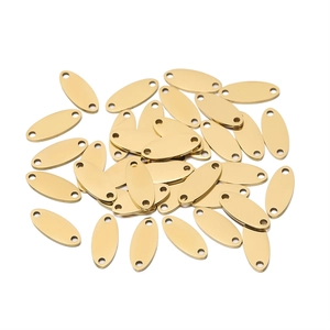 Golden polished stainless steel oval charms with double holes for DIY jewelry making