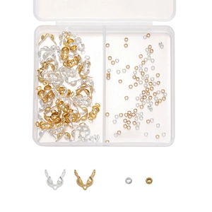 Σετ καλύμματα χαντρών DIY 18K χρυσού και ασημιού σε πλαστική θήκη οργάνωσης
