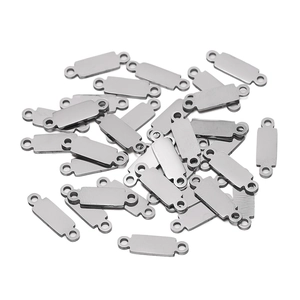 Polished stainless steel rectangular dog tags with dual holes for DIY jewelry making